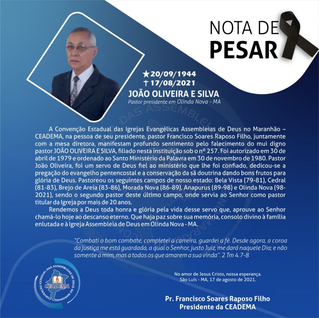 Nota de Pesar_Pr JOÃO OLIVEIRA E SILVA